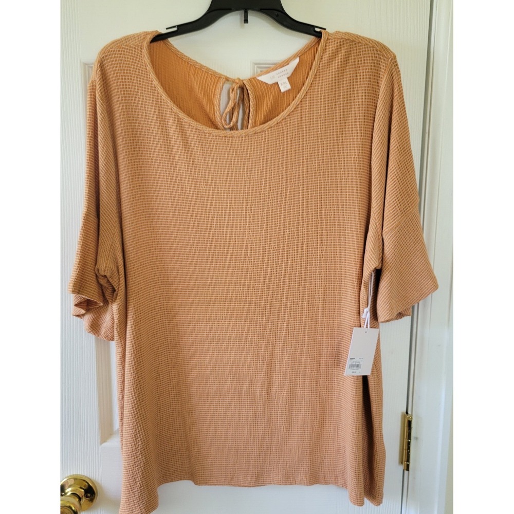 Lauren Conrad Shirt XXL Pumpkin Bell Sleeves Keyhole Tie Stretch Comfort